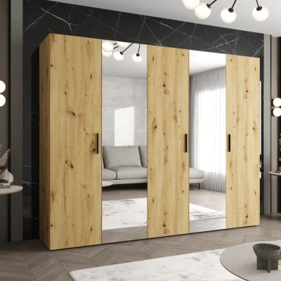 HELMA 2 tükrös gardróbszekrény 250 cm - kézműves tölgy / fekete fogantyúk