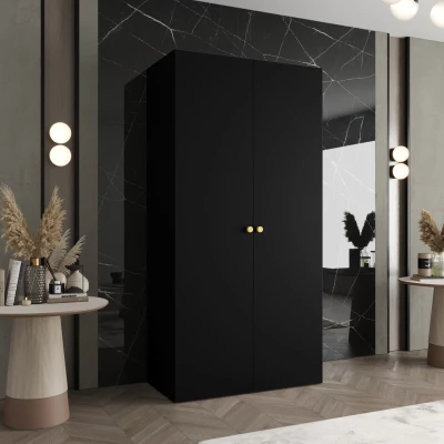 Elegáns CAITIR 1 gardróbszekrény 100 cm - fekete / arany fogantyúk