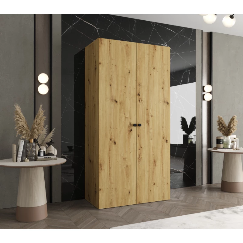 Elegáns CAITIR 1 gardróbszekrény 100 cm - kézműves tölgyfa / fekete fogantyúk