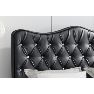 Santorini stílusos ágy tárolóval, fekete ökobőr, 180 x 200
