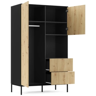 Fiókos gardróbszekrény 120 cm CYMBELINE - fekete / kézműves tölgy