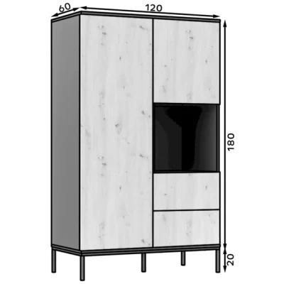 Fiókos gardróbszekrény 120 cm CYMBELINE - fekete / kézműves tölgy