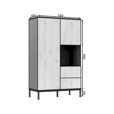 Fiókos gardróbszekrény 120 cm CYMBELINE - fekete / kézműves tölgy