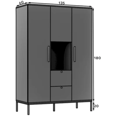 Kombinált szekrény 135 cm CYMBELINE - fekete