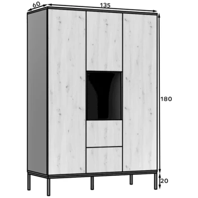 Kombinált szekrény 135 cm CYMBELINE - fekete / kézműves tölgy