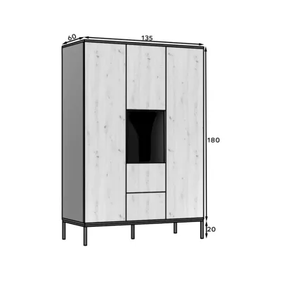 Kombinált szekrény 135 cm CYMBELINE - fekete / kézműves tölgy
