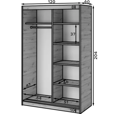 Gardróbszekrény tolóajtóval 120 cm ZORIANA - kézműves tölgyfa