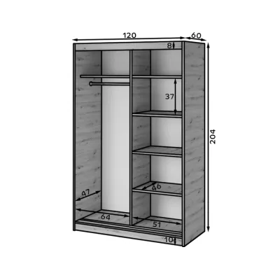 Gardróbszekrény tolóajtóval 120 cm ZORIANA - kézműves tölgyfa