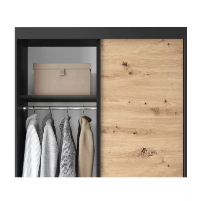Tolóajtós gardróbszekrény 120 cm OLIVIERA - fekete / kézműves tölgy