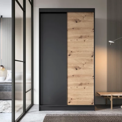 Tolóajtós gardróbszekrény 120 cm OLIVIERA - fekete / kézműves tölgy