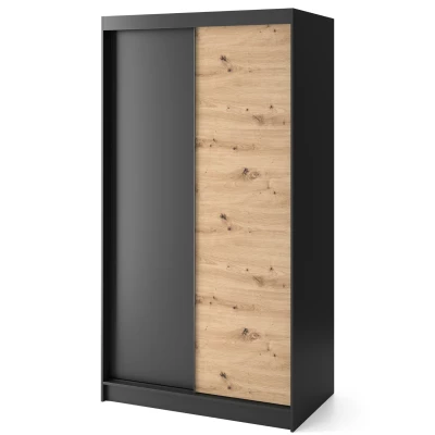 Tolóajtós gardróbszekrény 120 cm OLIVIERA - fekete / kézműves tölgy