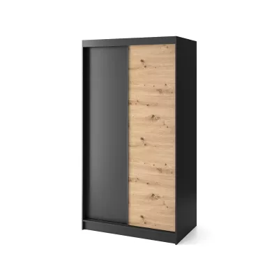 Tolóajtós gardróbszekrény 120 cm OLIVIERA - fekete / kézműves tölgy