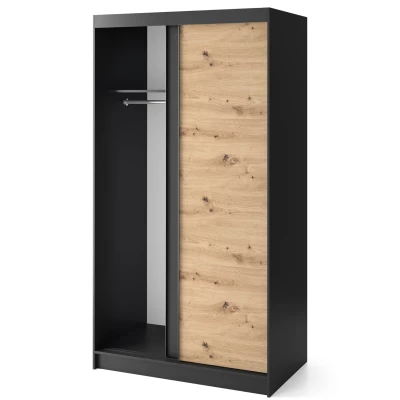 Tolóajtós gardróbszekrény 120 cm OLIVIERA - fekete / kézműves tölgy