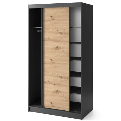 Tolóajtós gardróbszekrény 120 cm OLIVIERA - fekete / kézműves tölgy