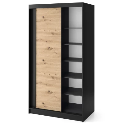 Tolóajtós gardróbszekrény 120 cm OLIVIERA - fekete / kézműves tölgy