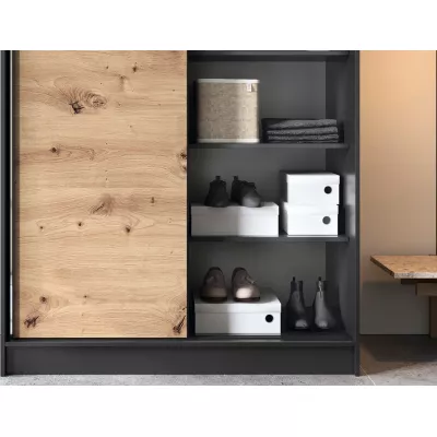 Gardróbszekrény tolóajtóval és tükörrel 120 cm OLIVIERA - fekete / kézműves tölgy