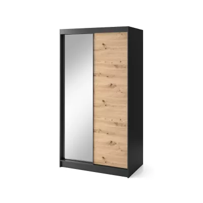 Gardróbszekrény tolóajtóval és tükörrel 120 cm OLIVIERA - fekete / kézműves tölgy