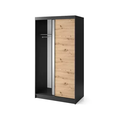 Gardróbszekrény tolóajtóval és tükörrel 120 cm OLIVIERA - fekete / kézműves tölgy
