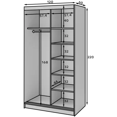 Gardróbszekrény tolóajtóval és tükörrel 120 cm OLIVIERA - fekete / kézműves tölgy