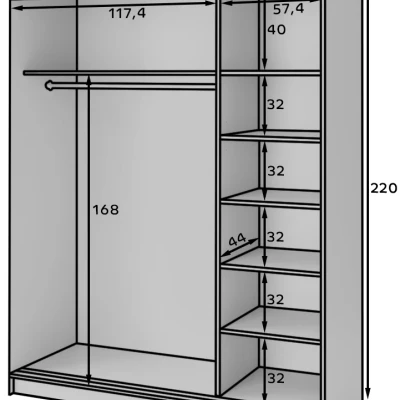 Tolóajtós gardróbszekrény 180 cm OLIVIERA - fekete / kézműves tölgy