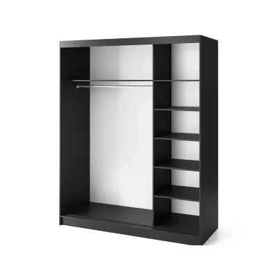 Gardróbszekrény tolóajtóval és tükörrel 180 cm OLIVIERA - fekete / kézműves tölgy
