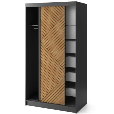 Gardróbszekrény tolóajtóval 120 cm VALORA - fekete / karamell tölgy