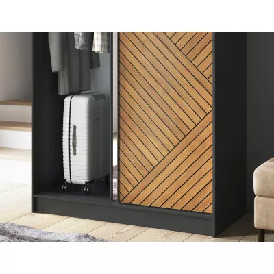 Gardróbszekrény tükrös és tolóajtós 120 cm VALORA - fekete / karamell tölgy