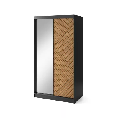 Gardróbszekrény tükrös és tolóajtós 120 cm VALORA - fekete / karamell tölgy