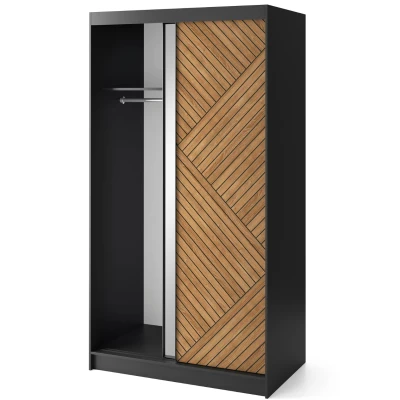 Gardróbszekrény tükrös és tolóajtós 120 cm VALORA - fekete / karamell tölgy