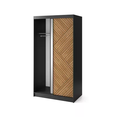 Gardróbszekrény tükrös és tolóajtós 120 cm VALORA - fekete / karamell tölgy