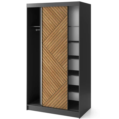 Gardróbszekrény tükrös és tolóajtós 120 cm VALORA - fekete / karamell tölgy