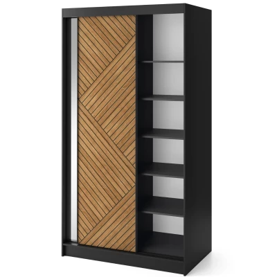 Gardróbszekrény tükrös és tolóajtós 120 cm VALORA - fekete / karamell tölgy