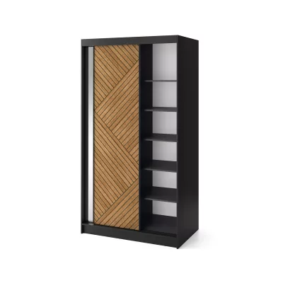 Gardróbszekrény tükrös és tolóajtós 120 cm VALORA - fekete / karamell tölgy