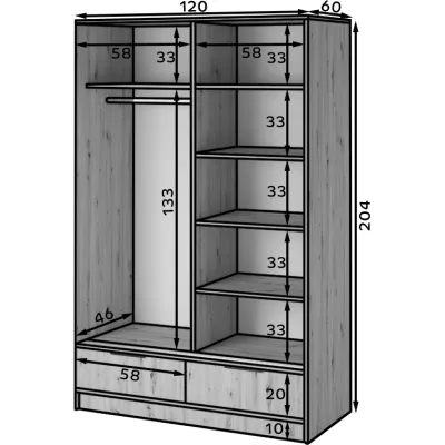 Tükrös gardróbszekrény 120 cm HELIORA - kézműves tölgyfa