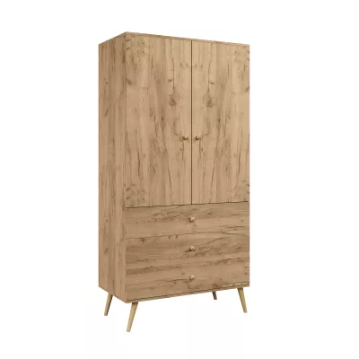 Gyerek kétajtós ruhásszekrény 100 cm NILSA - kézműves tölgyfa arany / barna