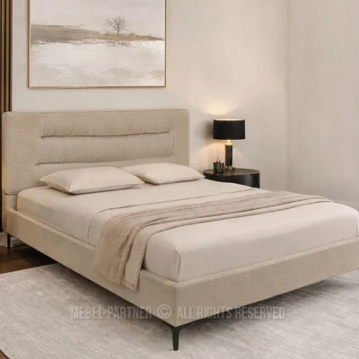 Kárpitozott ágy 140x200 SOLENNE - bézs / fekete