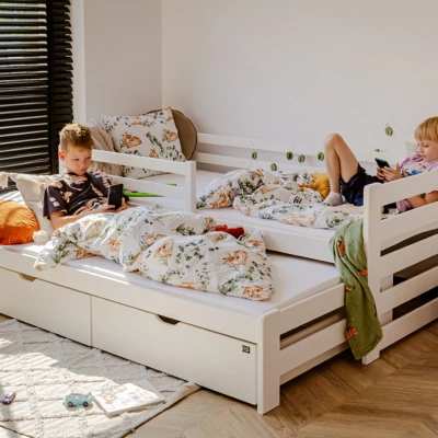 Gyerekágy pótággyal és tárolóhellyel HERMIONA - 90x200, fehér