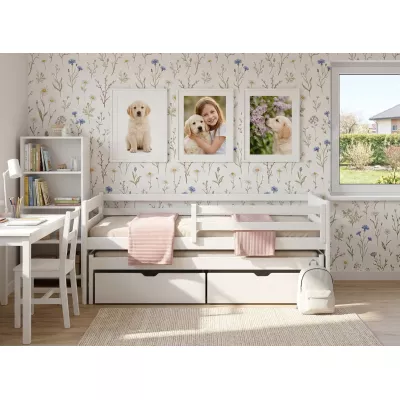 Gyerekágy pótággyal és tárolóhellyel HERMIONA - 90x200, fehér
