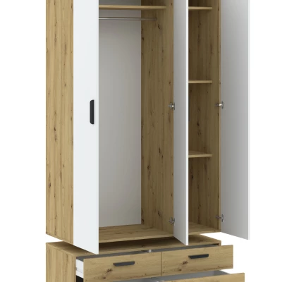 Háromajtós gardróbszekrény 111 cm fiókokkal RICHLAND - artisan tölgyfa