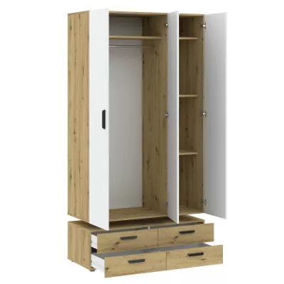 Háromajtós gardróbszekrény 111 cm fiókokkal RICHLAND - artisan tölgyfa