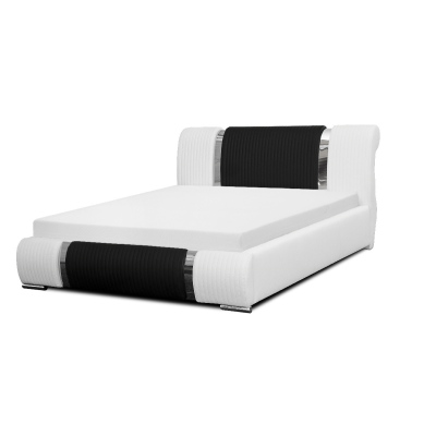 Valentina fényűző ágy magasított fejtámlával és tárolóval, fehér ökobőr, 160 x 200