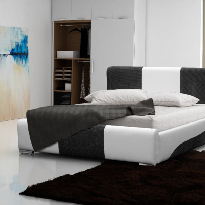 Abiel modern kárpitozott ágy tárolóval, fehér és szürke, 160 x 200