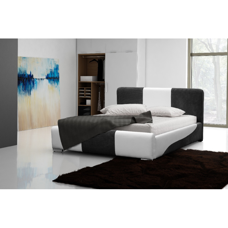 Abiel modern kárpitozott ágy tárolóval, fehér és szürke, 160 x 200