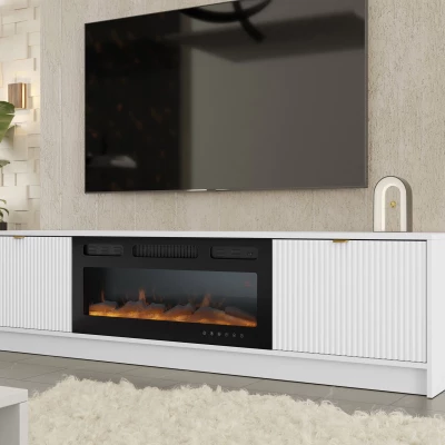 Széles TV-állvány elektromos kandallóval TABORO - fehér