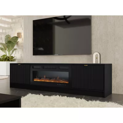 Széles TV-állvány elektromos kandallóval TABORO - fekete