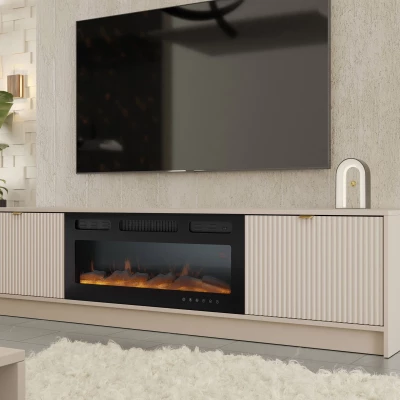 Széles TV-állvány elektromos kandallóval TABORO - bézs