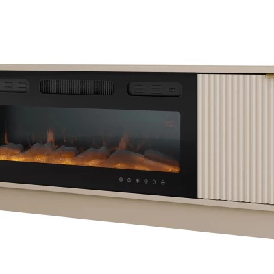 Széles TV-állvány elektromos kandallóval TABORO - bézs