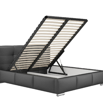 Latium fényűző kárpitozott ágy tárolóval, fekete ökobőr, 160 x 200