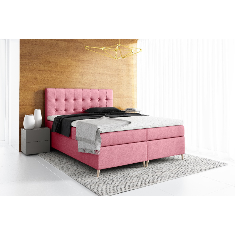 Komala elegáns kárpitozott egyszemélyes ágy tárolóval, világos rózsaszín, 120 x 200 + ingyenes topper