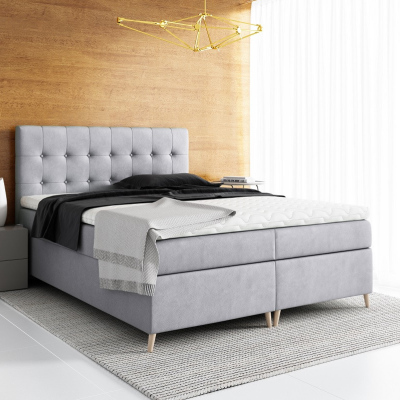 Komala elegáns kárpitozott ágy tárolóval, közép szürke 160 x 200 + ingyenes topper